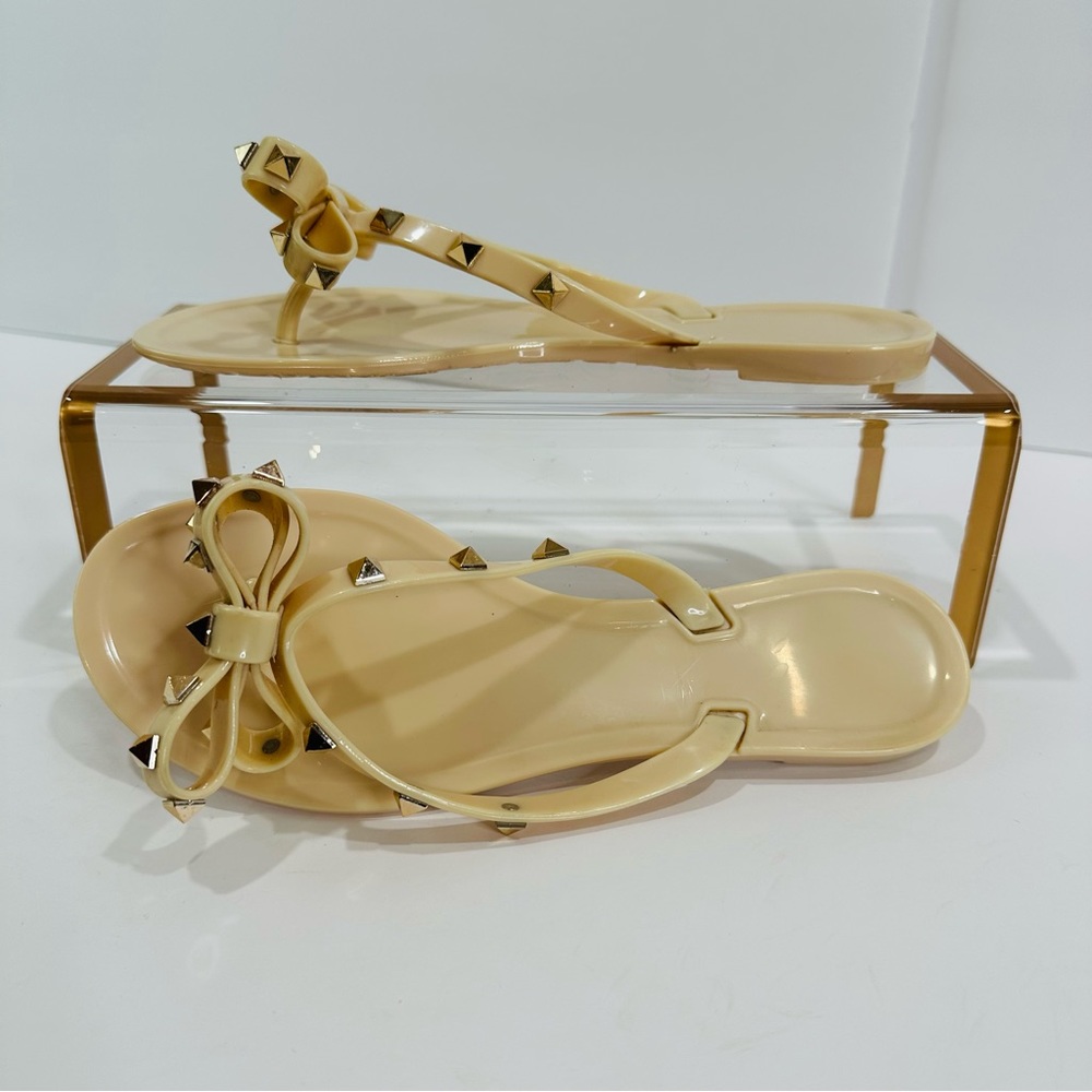 Italian Cream Jelly Sandals Gold Stud Embellished Size 9 - Picture 4 of 12